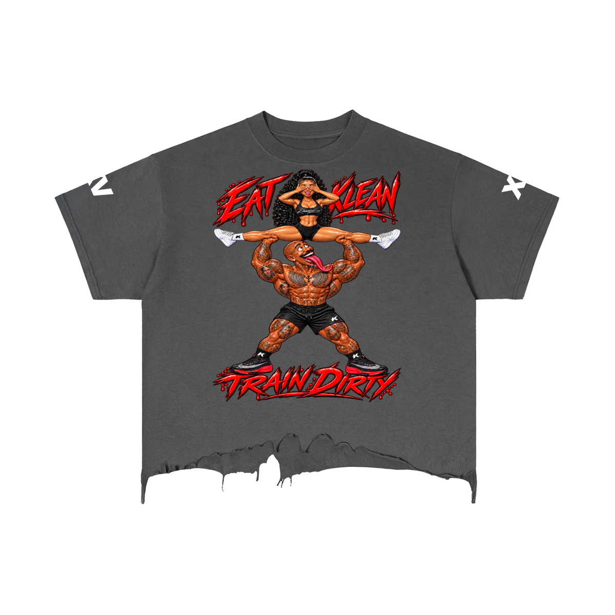 Eat Clean Train Dirty Vintage Wash Boxy Distressed Hem T-Shirt