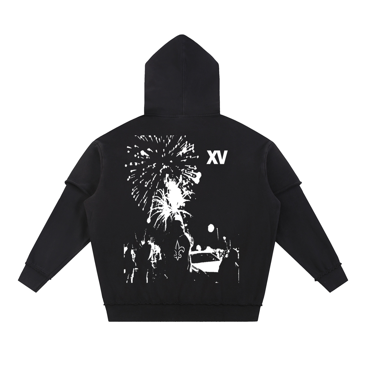 XV ward Snow Washed Raw Edge Double Layered Hoodie