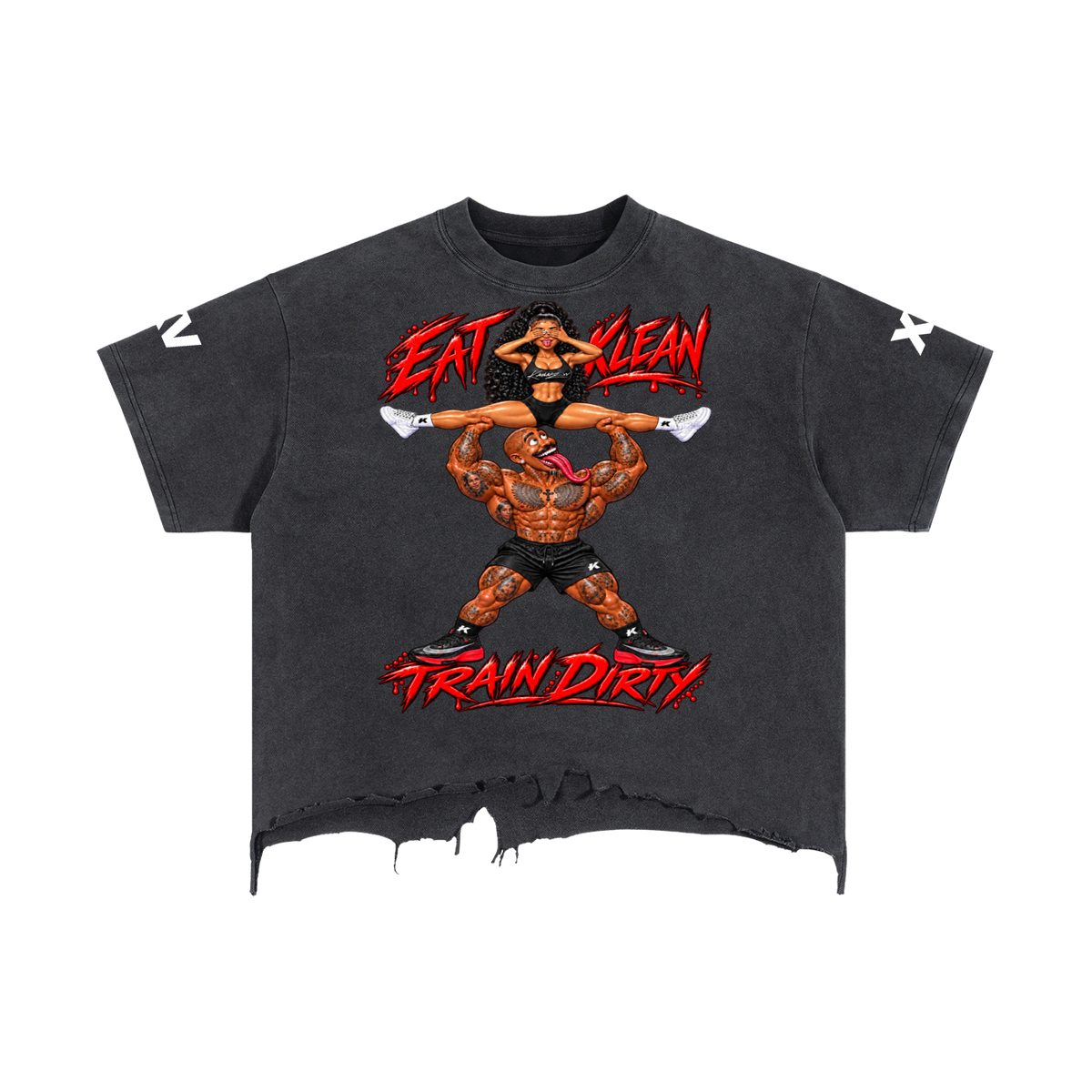 Eat Clean Train Dirty Vintage Wash Boxy Distressed Hem T-Shirt